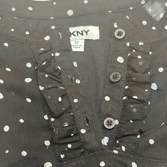 DKNY Toddler Girls Black Dot Blouse sz 3T Flutter Sleeve Blouse - Picture 6 of 7